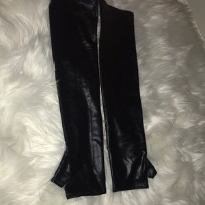 Thin faux leather long fingerless gloves